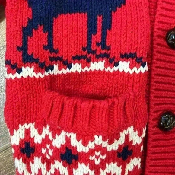 GAP Christmas shawl neck cardigan sweater toddler size 2 years red deer design - Picture 6 of 12